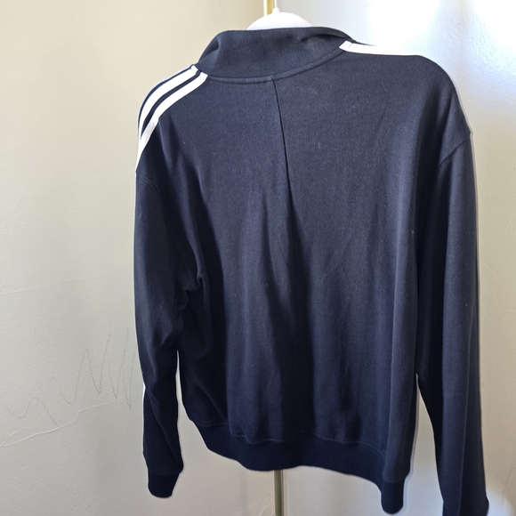 Adidas Black and White Zip Up Sweater with Signature Stripes - Picture 3 of 5